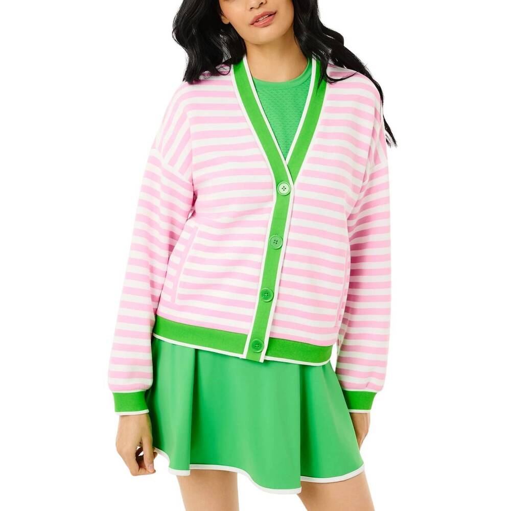 NEW ADDISON BAY soft luxe abbott sweatshirt cardigan in bubblegum/super white st